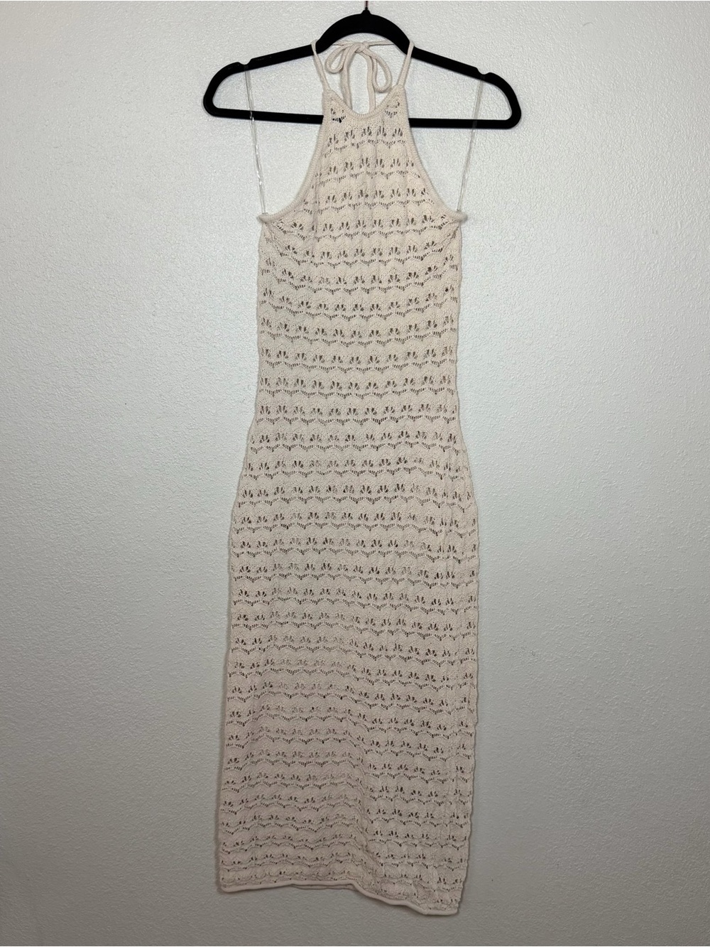 Open Crochet M Halter Open Back Midi Dress Euro Summer Bohemian Bodycon Hippie